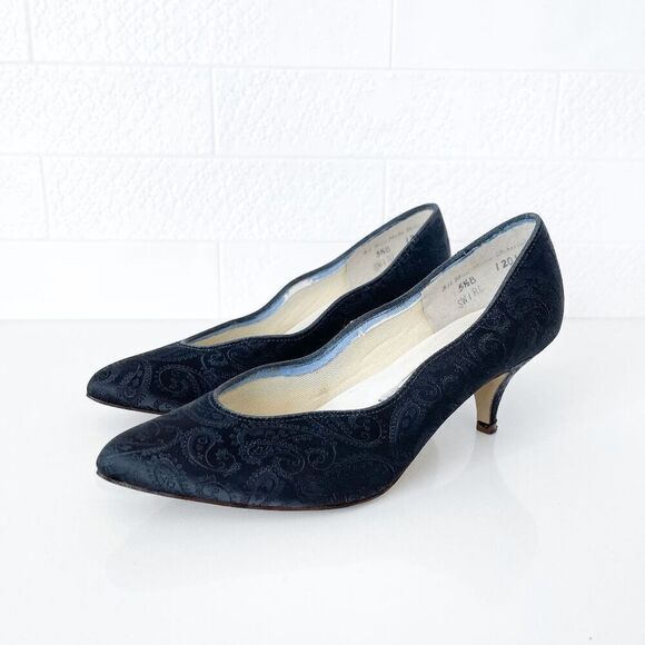 Arnold Churgin Womens Paisley Satin Pointed Toe Heeled Pump Shoes Black Size 5.5 - Picture 1 of 7